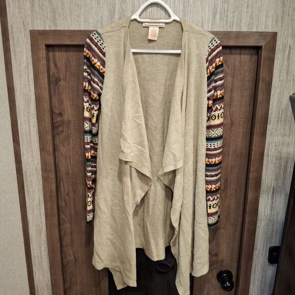 Flying Tomato Women Taupe Open Cardigan Aztec Long Sleeves Sz M - Picture 1 of 4